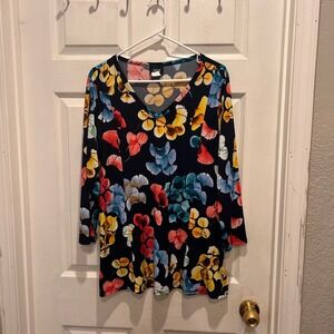 VTG Jostar Womens XL Floral Ginkgo Leaf 3/4 Sleeve Top USA Made Art to Wear